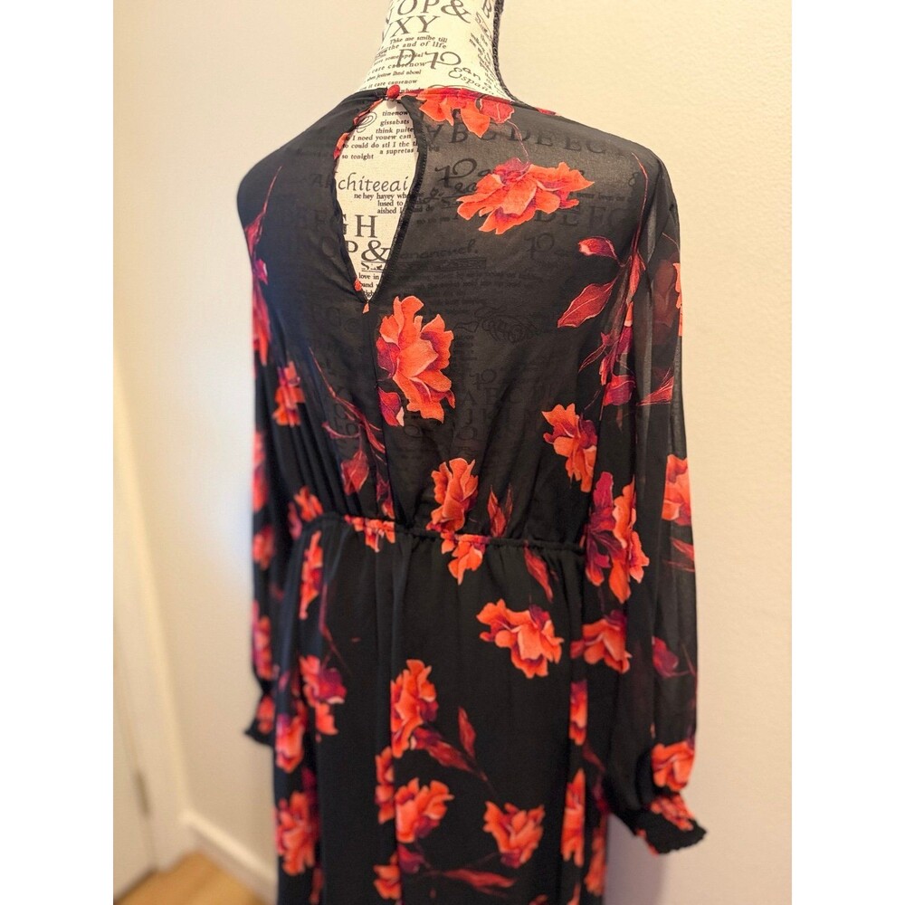 AVA & VIV Black Red Floral Maxi Dress Size X - Picture 4 of 8